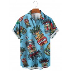 Men's Hawaiian Resort Tiki Mask Short Sleeve Shirt