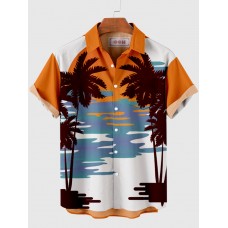 Sun, Ripples and Coconut Tree Printing Men's Short Sleeve Shirt