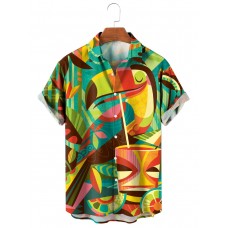 Men's Hawaiian Tiki Toucan Print Long Sleeve Shirt